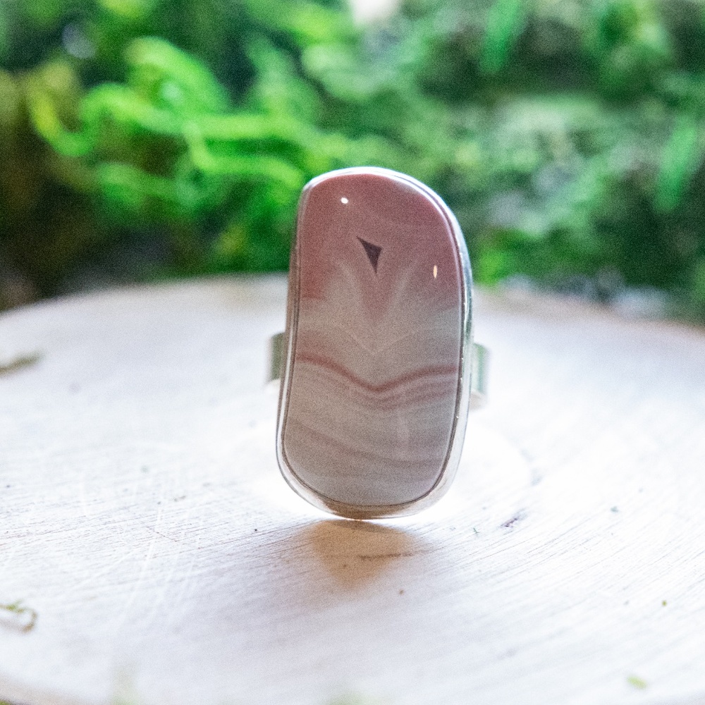 Freeform Pink Botswana Agate Gemstone Silver Ring
